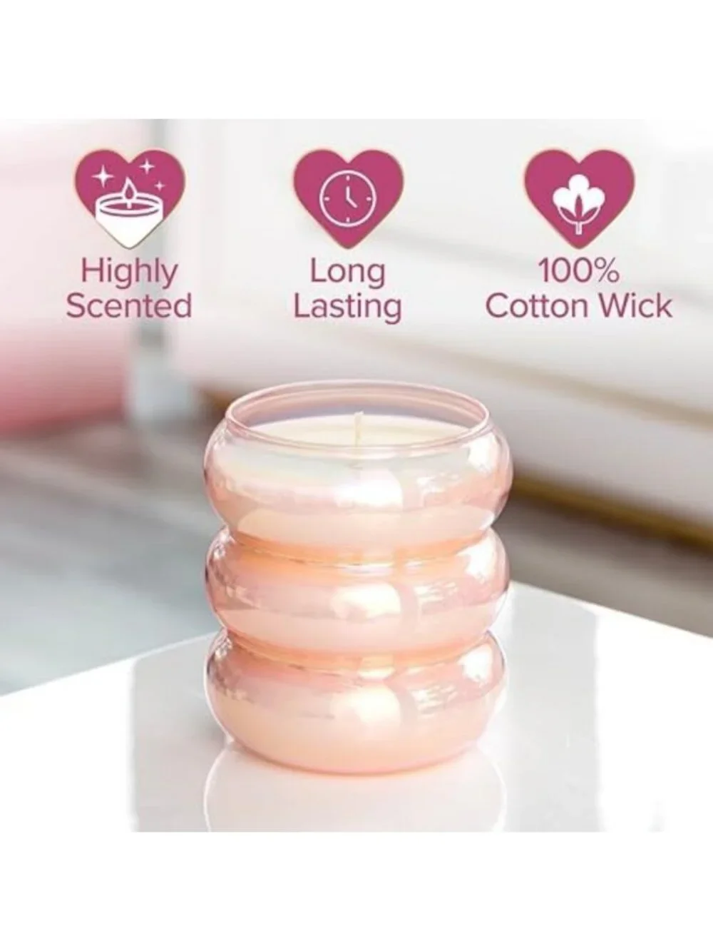 Pink Spritz Scented Candle in Bubble Glass, Iridescent Finish, 18 oz Premium Wax